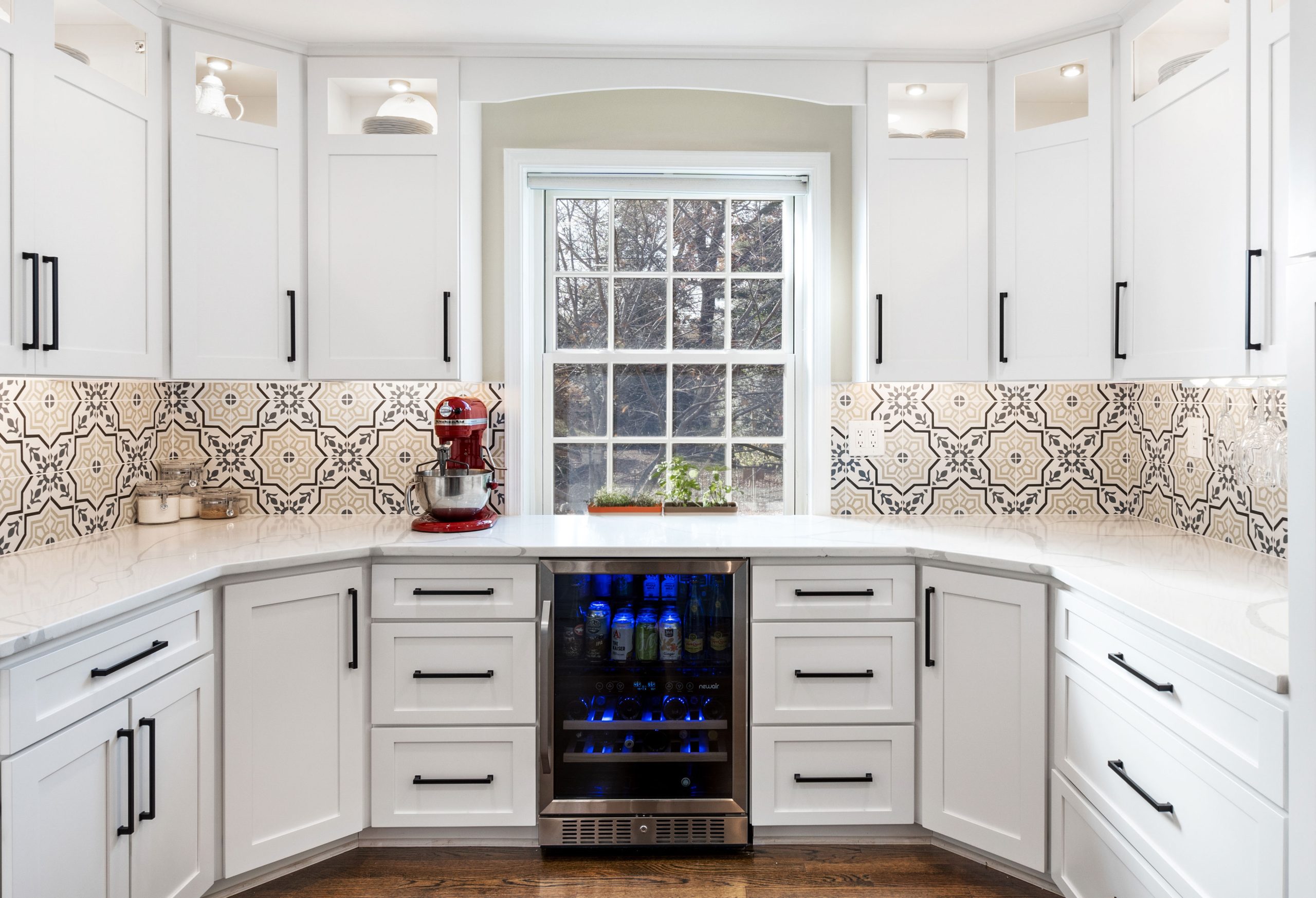 Remodeled kitchen with wine fridge