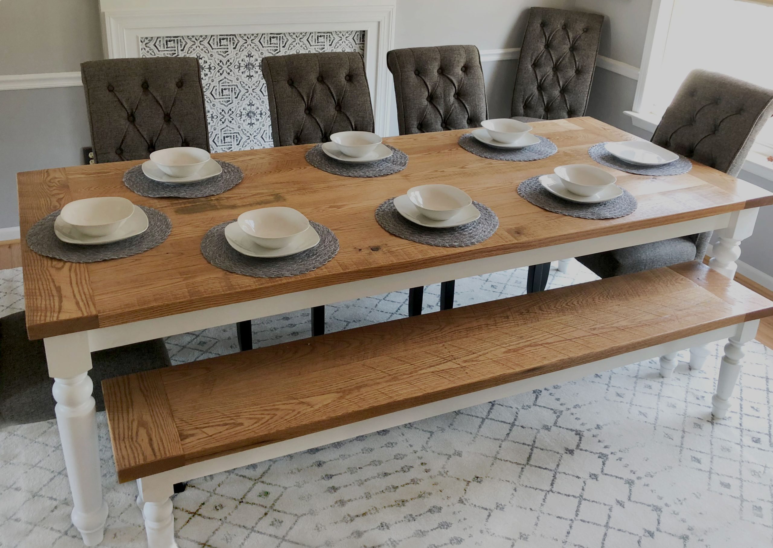 custom built farm table with bench